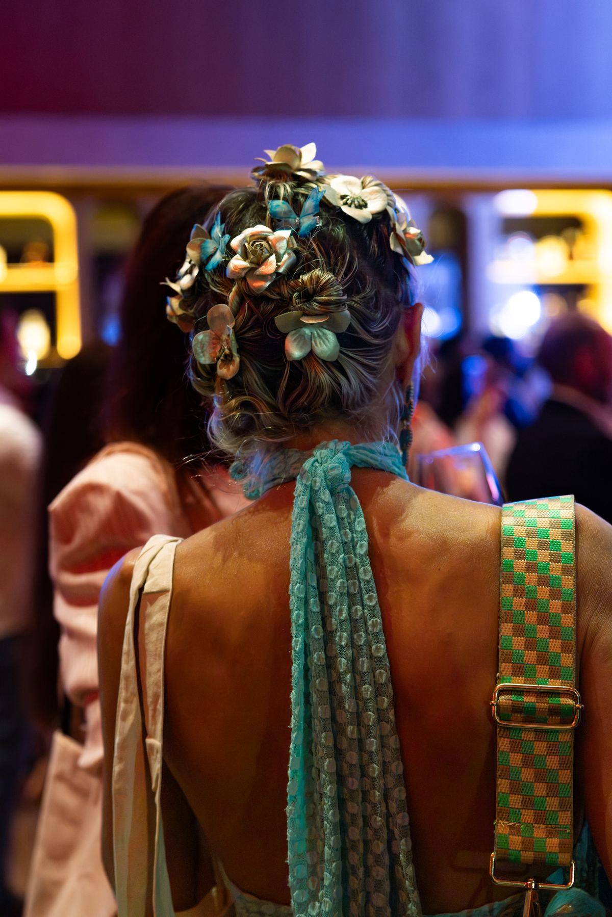 Guest wearing a flower crown during the party
