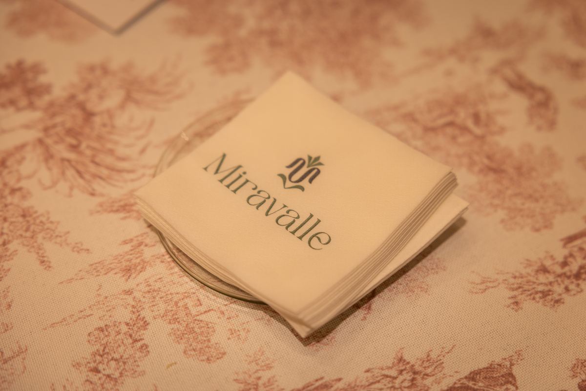 Napkin with the Miravalle logo