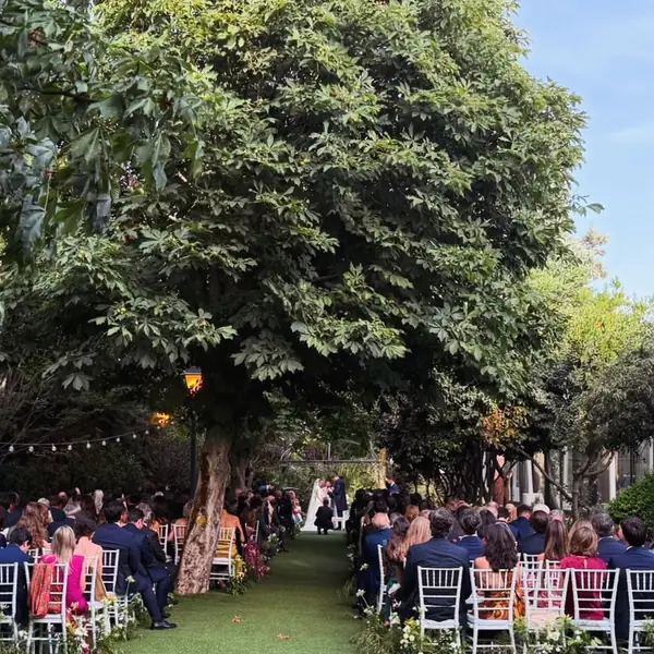 Ceremonia al aire libre entre los árboles de Finca Miravalle